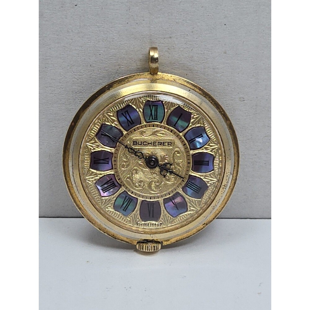 Vintage Bucherer Swiss Pendant Watch Rousseau Tomb Miniature Manual Necklace